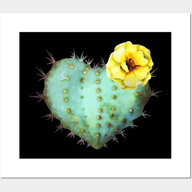 Cactus heart watercolor jellow flower Wall Art by Collagedream